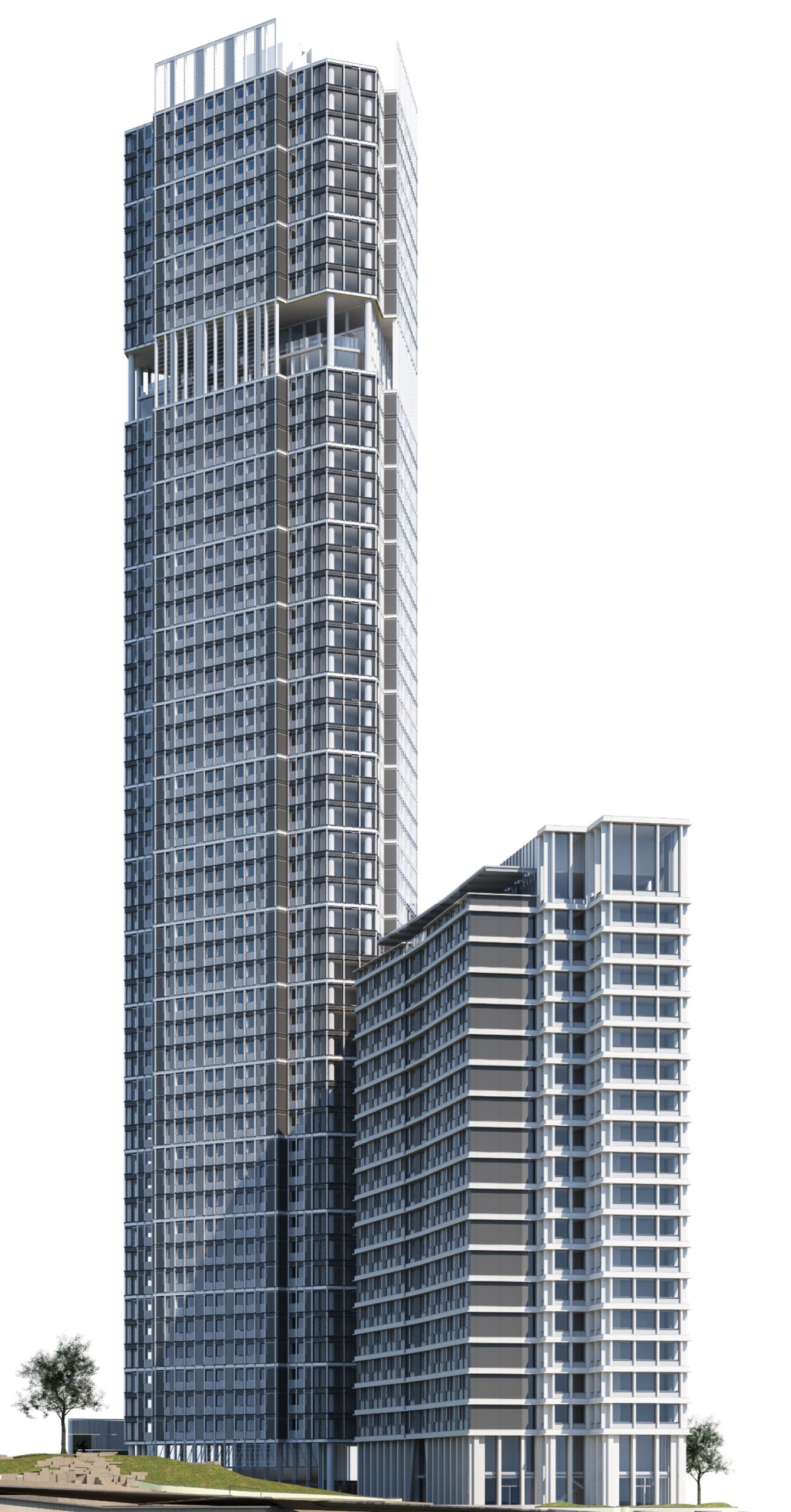 Illustrative view of building E as consented by OPDC in 2023 vs proposed. While delivering student accommodation, the design of building E remains the same.