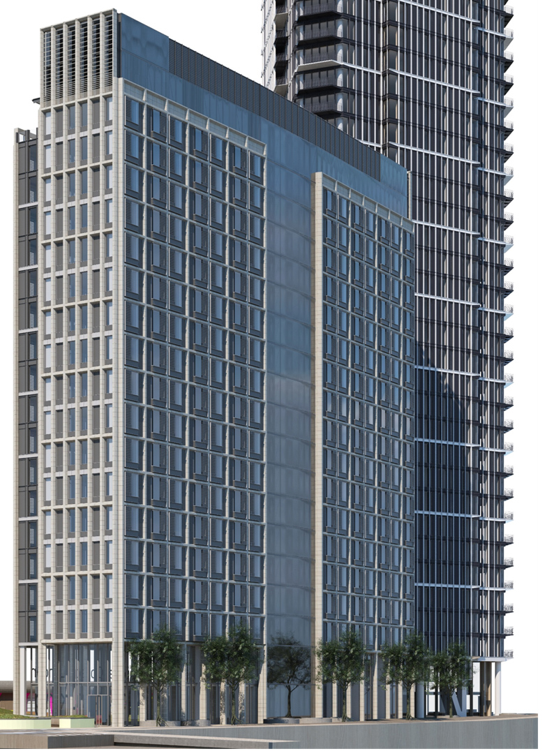 Buidling-F-(proposed) Illustrative view of building F as consented by OPDC in 2023 vs proposed.